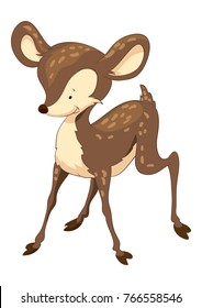 Cute brown standing cartoon deer, animal, illustration, baby