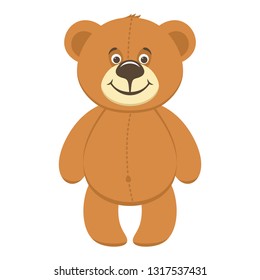 Cute brown Teddy bear. Cartoon character isolated on white background. Vector illustration. Flat style.