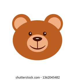 Cute brown teddy bear head vector graphic icon, isolated on white background. Cartoon style vector illustration. 