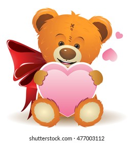 Cute brown teddy bear with hearts illustration.