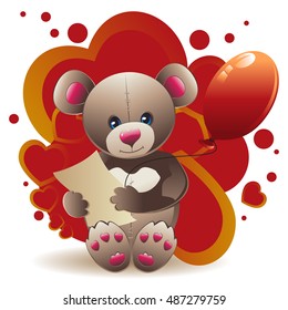 Cute brown teddy bear with hearts illustration.