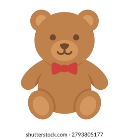 Cute brown teddy bear with red bow tie children childhood illustration character adorable friendly birthday playtime innocent happiness