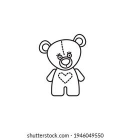 Ícone de linha de vetor de brinquedo de ursinho marrom bonito para o Dia de Urso de Pelúcia em 9 de setembro. Símbolo de esboço de infância.