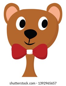  cute brown teddy bear  wears a red bow-like ribbon around its neck  vector  color drawing or illustration