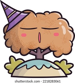 Cute brown tree wearing witch hat sleeping 