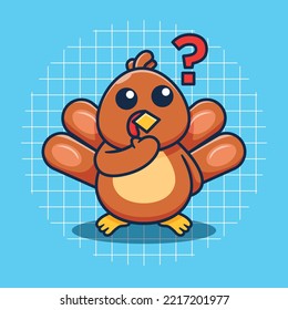 Cute brown turkey mascot thinking vector illustration. Cartoon cute animal mascot.