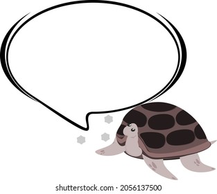 cute brown turtle and text or talk advertising vector illustration
