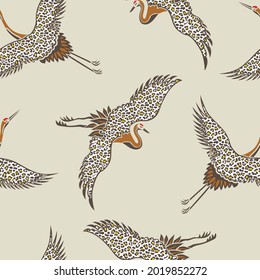 cute brown vector birds with leopard pattern on background