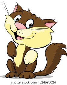 cute brown vector cat illustration sitting isolated on white background