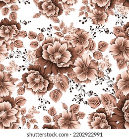 cute brown vector stock flowers with leaves bunches pattern of white