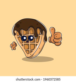 The cute brown waffle illustration is giving a thumbs up to restaurant customers giving the impression that I am a delicious meal