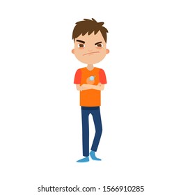 Cute Brownhaired Boy Standing Blue Pants Stock Vector (Royalty Free ...