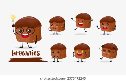 cute brownies cartoon with many expressions. bakery different activity pose vector illustration flat design set.