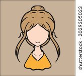cute brunette hair girl with head bun, editable vector file for your brand or all of your graphic needs