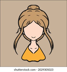 cute brunette hair girl with head bun, editable vector file for your brand or all of your graphic needs