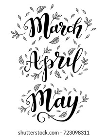 Cute brush calligraphy of spring months of the year