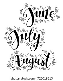 Cute brush calligraphy of summer months of the year