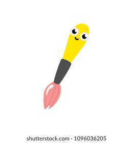 Cute brush for drawing paints cartoon character isolated on white background. Funny office supply personage with smiling face for back to school and artistic concept, vector illustration.