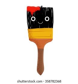 Cute brush mascot with red ink