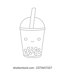 cute bubble boba tea drink icon. Food refreshing trendy ice drink. For flyer, sticker, card, logo, symbol, print, poster. 