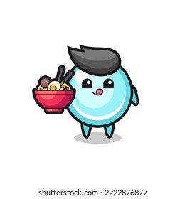 cute bubble character eating noodles , cute style design for t shirt, sticker, logo element