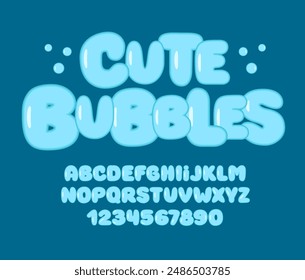 Cute Bubble Font. Kids Comic Alphabet. Inflated Letters and Numbers. Puffy Type.