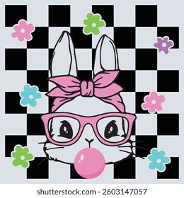 Cute Bubble Gum Bunny With Bandana Glasses t shirt