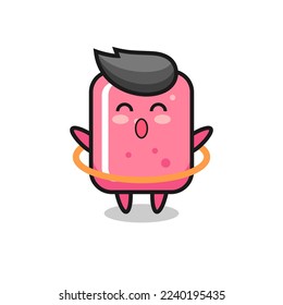 cute bubble gum cartoon is playing hula hoop , cute style design for t shirt, sticker, logo element