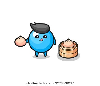 cute bubble gum character eating steamed buns , cute style design for t shirt, sticker, logo element