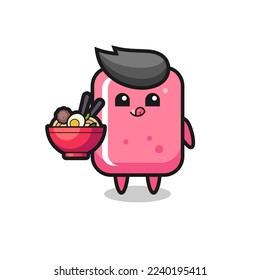 cute bubble gum character eating noodles , cute style design for t shirt, sticker, logo element