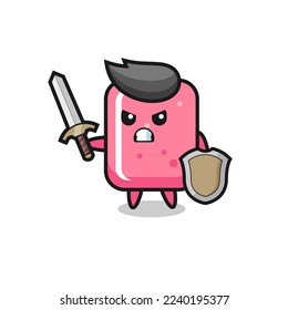 cute bubble gum soldier fighting with sword and shield , cute style design for t shirt, sticker, logo element