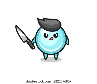 cute bubble mascot as a psychopath holding a knife , cute style design for t shirt, sticker, logo element