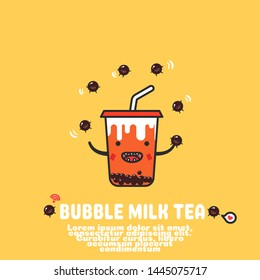 cute bubble milk tea cartoon vector.kawaii food cocept. taiwan beverage.logo.