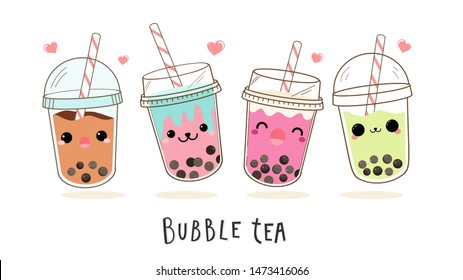 Cute bubble milk tea cartoon characters vector set   Design for Milk Tea Ads   Logo design template  