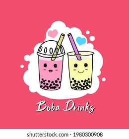 Cute bubble milk tea cartoon characters vector  Male and Female set. Design for Milk Tea Ads or Logo icon template design .