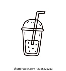 Cute bubble milk tea isolated on white background. Vector hand-drawn illustration in doodle style. Perfect for cards, decorations, logo.