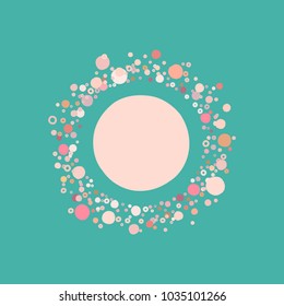 Cute Bubble round frame for text on turquoise background. Colorful Vector Illustration for Birthday cards or labels. 