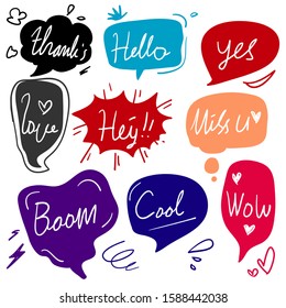 cute bubble talk illustration with colorful doodle illustration vector