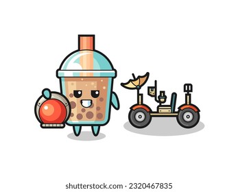 the cute bubble tea as astronaut with a lunar rover , cute style design for t shirt, sticker, logo element