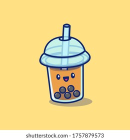 Cute Bubble Tea Boba Milk Cartoon Vektorsymbol Illustration. Trink Icon Konzept isoliert Premium Vektorgrafik. Flachbildkartonstil