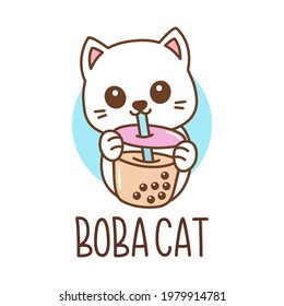 cute bubble tea cat logo