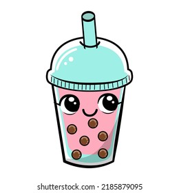 Cute bubble tea character in cartoon style. Vector illustration.