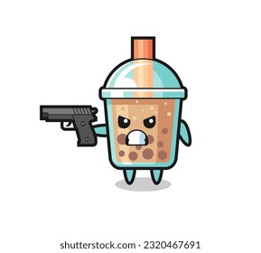 the cute bubble tea character shoot with a gun , cute style design for t shirt, sticker, logo element