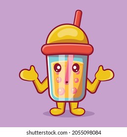 cute bubble tea drink mascot with confused  gesture isolated cartoon in flat style