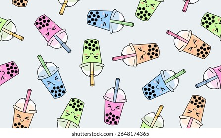 Design de vetor de fundo de padrão de bebida de chá de bolha bonito