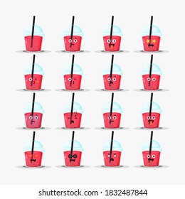 Cute bubble tea with emoticons set