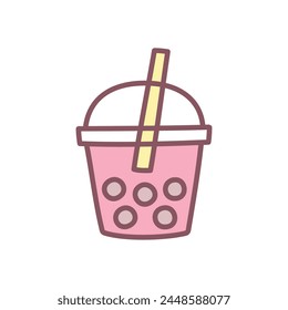 Cute bubble tea icon. Hand drawn illustration of a single bread slice isolated on a white background. Kawaii sticker. Vector 10 EPS.