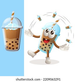 Cute Bubble Tea mascot freestyle with Bubble Tea. Perfect for food store, small business or e-Commerce, merchandise and sticker, banner promotion, food review blog or vlog channel
