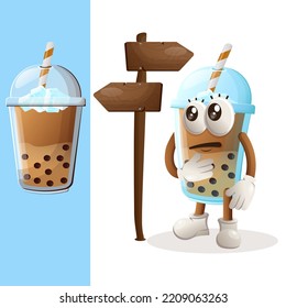 Cute Bubble Tea mascot making decision. Perfect for food store, small business or e-Commerce, merchandise and sticker, banner promotion, food review blog or vlog channel
