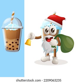 Cute Bubble Tea mascot santa Claus WeihnachtenPerfekt für Lebensmittelgeschäfte, kleine Geschäfte oder den elektronischen Handel, Waren und Aufkleber, Banner-Werbung, Food Review Blog oder Vlog-Kanal
